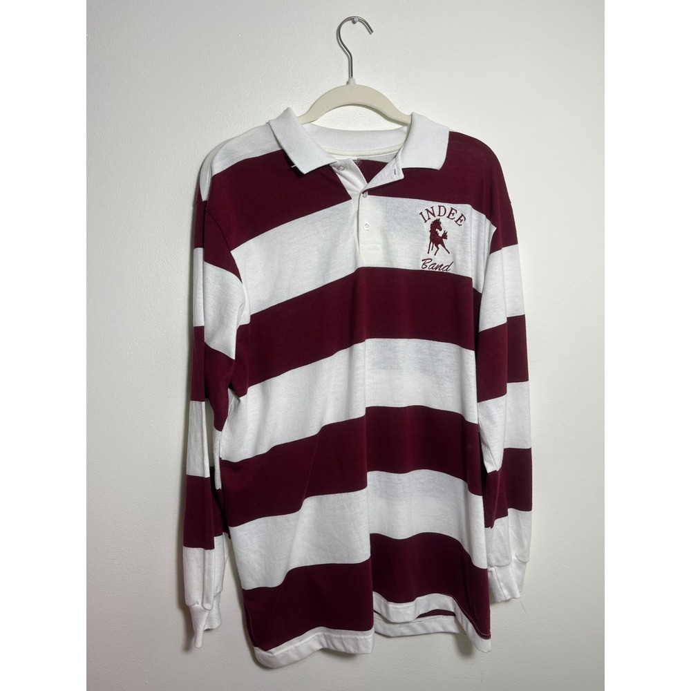 Hartwell Sports Indee Band‎ Rugby Shirt Maroon White Striped Long Sleeve